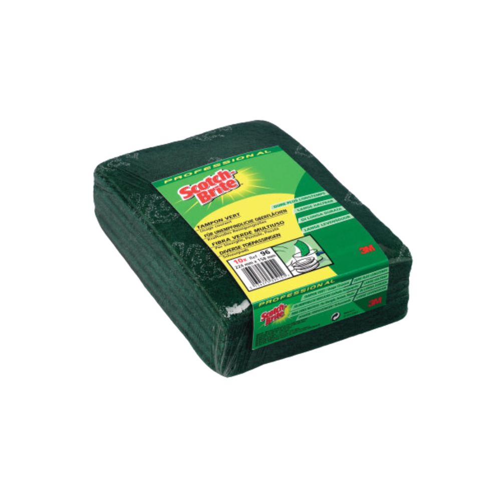 3M™ Scotch-Brite™ 96 Almohadilla Fibra Verde Limpieza General, 158 mm x 120 mm (15 Packs de 18 Almohadillas en cada Caja)