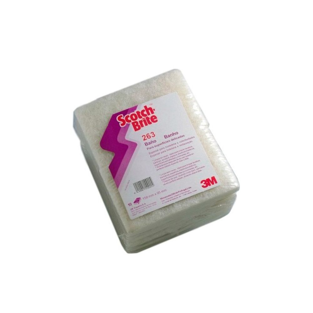 3M™ Scotch-Brite™ 98 Almohadilla Fibra Fina Blanca para Baños, 158 mm x 224 mm (3 Packs de 20 Almohadillas en cada Caja)